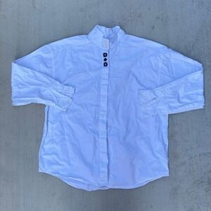 Vintage Eddie Bauer Band Collar DressShirt Button Up Womens XL White Embroidered